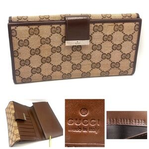 Gucci brown GG canvas and leather tri fold wallet authentic good condition